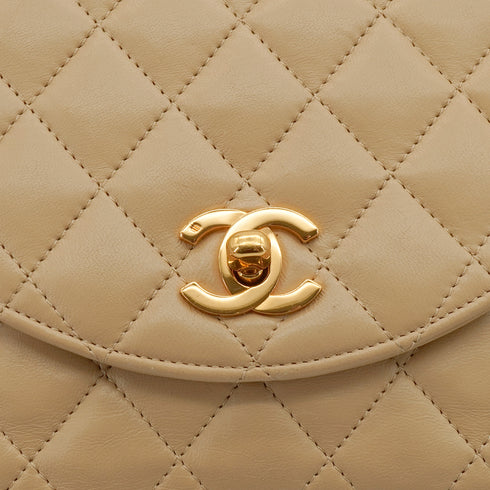 VINTAGE CHANEL MATELASSE HALF MOON CHAIN SHOULDER BAG BEIGE LAMB SKIN 90340157