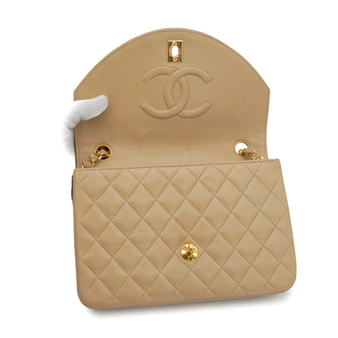 VINTAGE CHANEL MATELASSE HALF MOON CHAIN SHOULDER BAG BEIGE LAMB SKIN 90340157