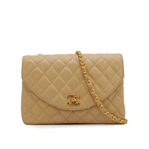 VINTAGE CHANEL MATELASSE HALF MOON CHAIN SHOULDER BAG BEIGE LAMB SKIN GOLD HARDWARE 90343963