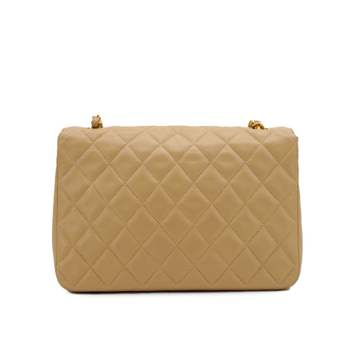 VINTAGE CHANEL MATELASSE HALF MOON CHAIN SHOULDER BAG BEIGE LAMB SKIN GOLD HARDWARE 90343963