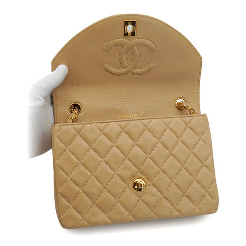 VINTAGE CHANEL MATELASSE HALF MOON CHAIN SHOULDER BAG BEIGE LAMB SKIN GOLD HARDWARE 90343963