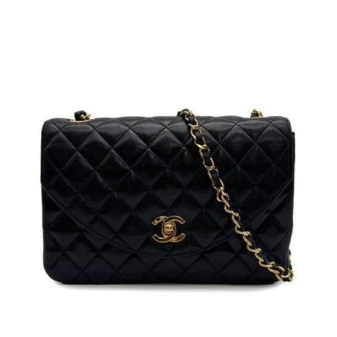 VINTAGE CHANEL MATELASSE HALF MOON CHAIN SHOULDER BAG BLACK LAMB SKIN 90305999