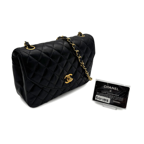 VINTAGE CHANEL MATELASSE HALF MOON CHAIN SHOULDER BAG BLACK LAMB SKIN 90305999