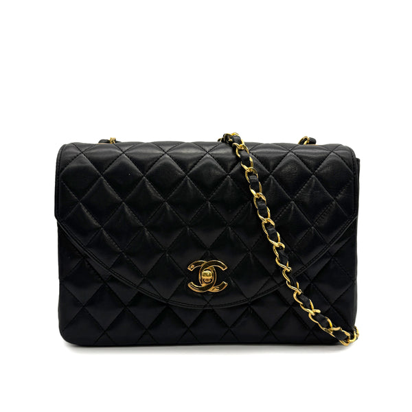 VINTAGE CHANEL MATELASSE HALF MOON CHAIN SHOULDER BAG BLACK LAMB SKIN 90306003