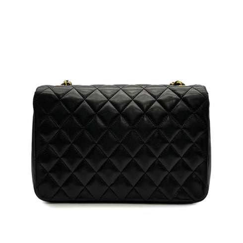 VINTAGE CHANEL MATELASSE HALF MOON CHAIN SHOULDER BAG BLACK LAMB SKIN 90306003