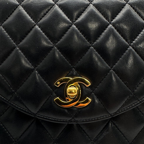 VINTAGE CHANEL MATELASSE HALF MOON CHAIN SHOULDER BAG BLACK LAMB SKIN 90306003