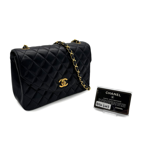 VINTAGE CHANEL MATELASSE HALF MOON CHAIN SHOULDER BAG BLACK LAMB SKIN 90306003