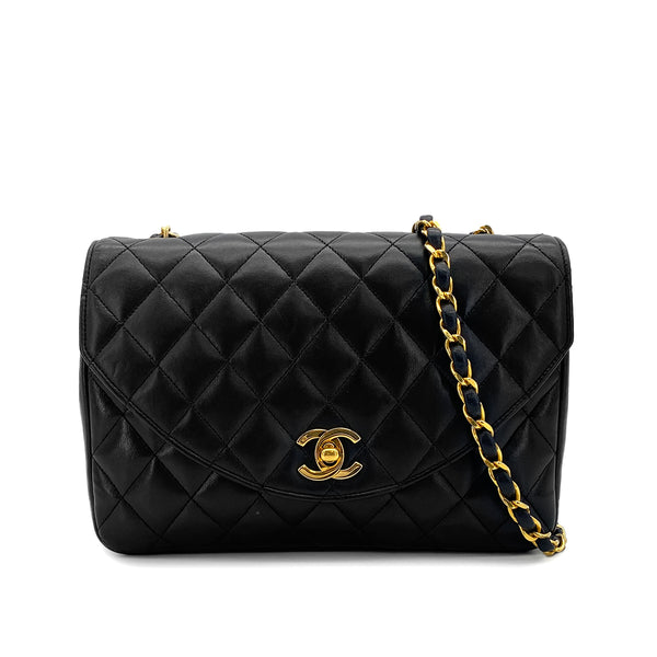 VINTAGE CHANEL MATELASSE HALF MOON CHAIN SHOULDER BAG BLACK LAMB SKIN 90314342