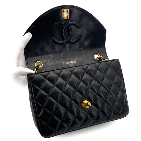 VINTAGE CHANEL MATELASSE HALF MOON CHAIN SHOULDER BAG BLACK LAMB SKIN 90314342