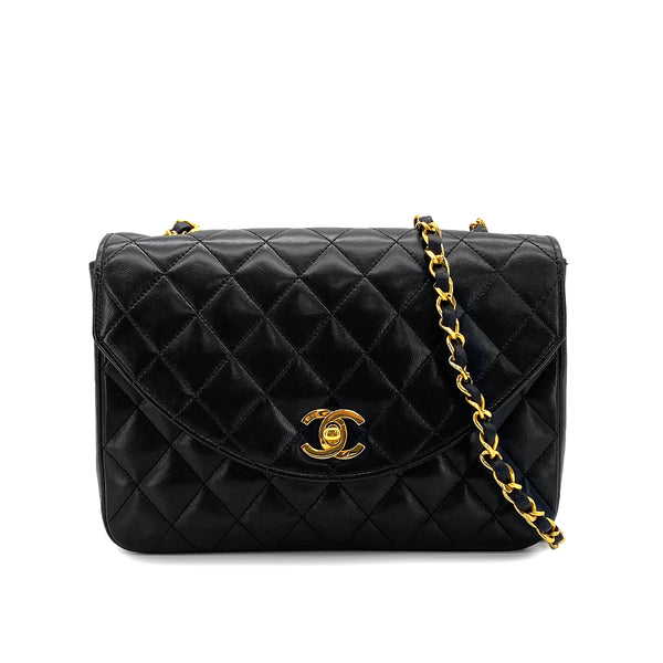 VINTAGE CHANEL MATELASSE HALF MOON CHAIN SHOULDER BAG BLACK LAMB SKIN 90315873