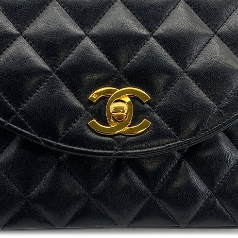 VINTAGE CHANEL MATELASSE HALF MOON CHAIN SHOULDER BAG BLACK LAMB SKIN 90315873