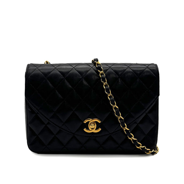 VINTAGE CHANEL MATELASSE HALF MOON CHAIN SHOULDER BAG BLACK LAMB SKIN 90316161