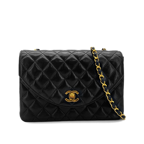 VINTAGE CHANEL MATELASSE HALF MOON CHAIN SHOULDER BAG BLACK LAMB SKIN 90316166