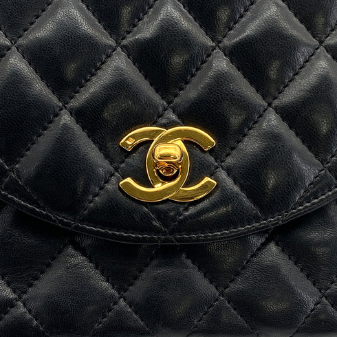 VINTAGE CHANEL MATELASSE HALF MOON CHAIN SHOULDER BAG BLACK LAMB SKIN 90316166