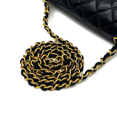 VINTAGE CHANEL MATELASSE HALF MOON CHAIN SHOULDER BAG BLACK LAMB SKIN 90316166