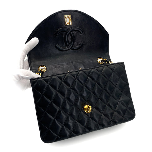 VINTAGE CHANEL MATELASSE HALF MOON CHAIN SHOULDER BAG BLACK LAMB SKIN 90316166