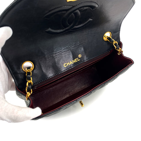 VINTAGE CHANEL MATELASSE HALF MOON CHAIN SHOULDER BAG BLACK LAMB SKIN 90316166