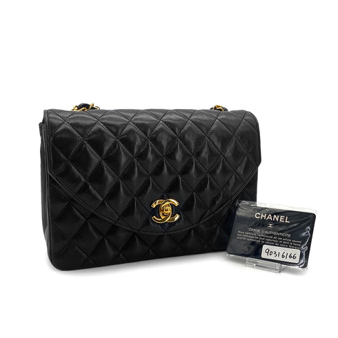 VINTAGE CHANEL MATELASSE HALF MOON CHAIN SHOULDER BAG BLACK LAMB SKIN 90316166