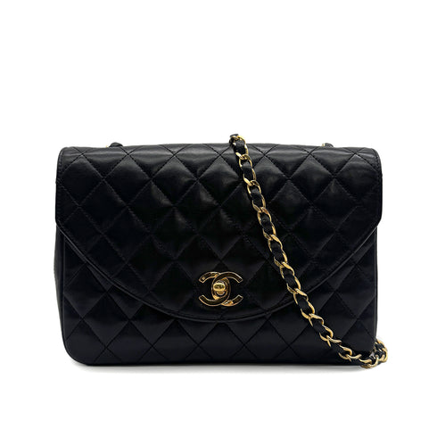 VINTAGE CHANEL MATELASSE HALF MOON CHAIN SHOULDER BAG BLACK LAMB SKIN 90323978