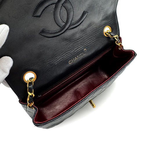 VINTAGE CHANEL MATELASSE HALF MOON CHAIN SHOULDER BAG BLACK LAMB SKIN 90323978