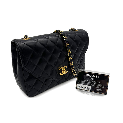 VINTAGE CHANEL MATELASSE HALF MOON CHAIN SHOULDER BAG BLACK LAMB SKIN 90323978