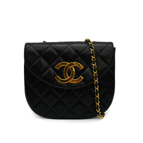 VINTAGE CHANEL MATELASSE HALF MOON CHAIN SHOULDER BAG BLACK LAMB SKIN 90335148