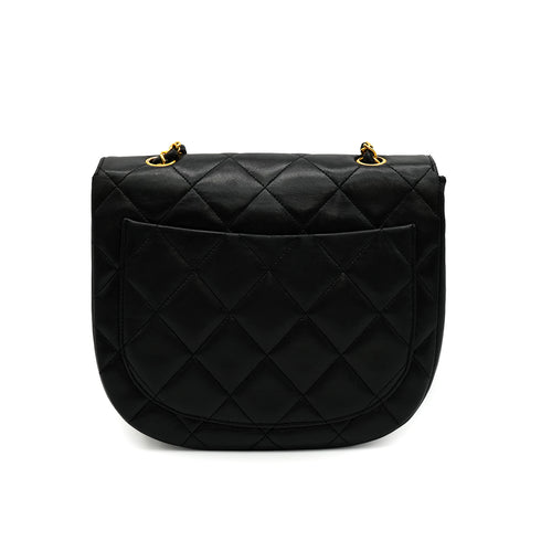 VINTAGE CHANEL MATELASSE HALF MOON CHAIN SHOULDER BAG BLACK LAMB SKIN 90335148
