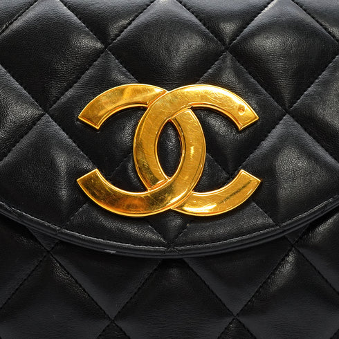 VINTAGE CHANEL MATELASSE HALF MOON CHAIN SHOULDER BAG BLACK LAMB SKIN 90335148