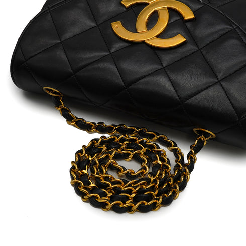 VINTAGE CHANEL MATELASSE HALF MOON CHAIN SHOULDER BAG BLACK LAMB SKIN 90335148