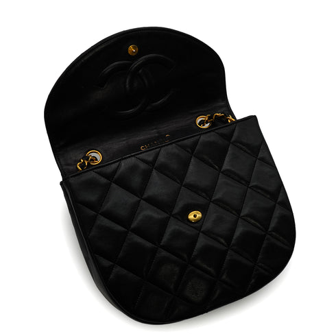 VINTAGE CHANEL MATELASSE HALF MOON CHAIN SHOULDER BAG BLACK LAMB SKIN 90335148