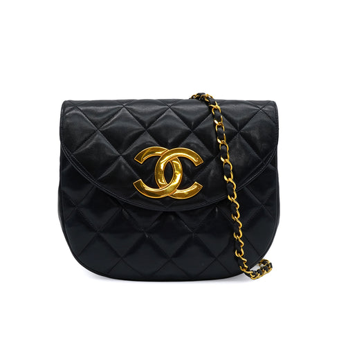 VINTAGE CHANEL MATELASSE HALF MOON CHAIN SHOULDER BAG NAVY LAMB SKIN 90335493