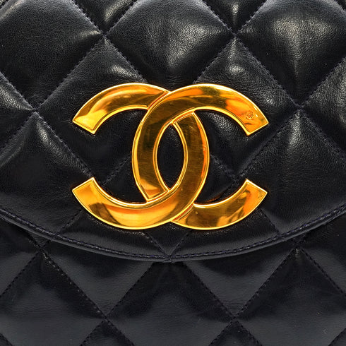 VINTAGE CHANEL MATELASSE HALF MOON CHAIN SHOULDER BAG NAVY LAMB SKIN 90335493