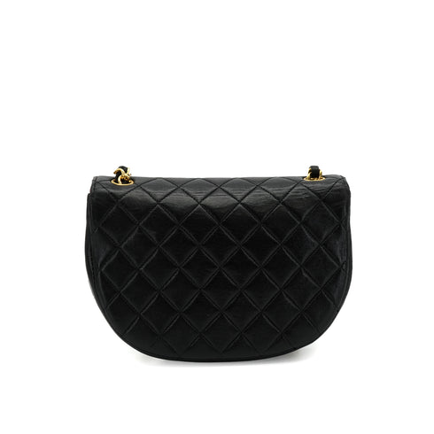 VINTAGE CHANEL MATELASSE HALF MOON CHAIN SHOULDER BAG BLACK LAMB SKIN GOLD HARDWARE 90340158
