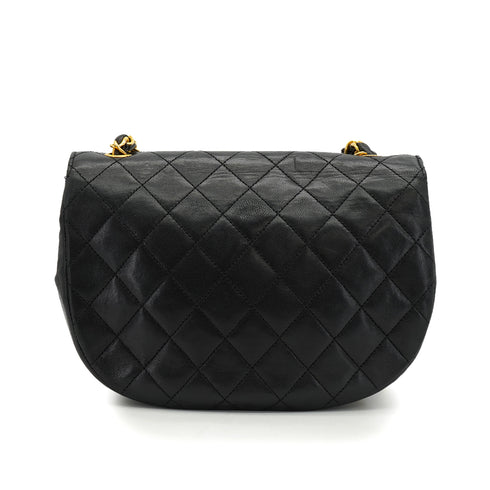 VINTAGE CHANEL MATELASSE HALF MOON CHAIN SHOULDER BAG BLACK LAMB SKIN 90340481