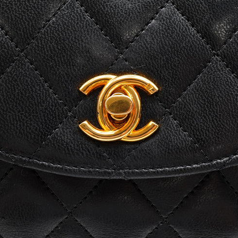VINTAGE CHANEL MATELASSE HALF MOON CHAIN SHOULDER BAG BLACK LAMB SKIN 90340481