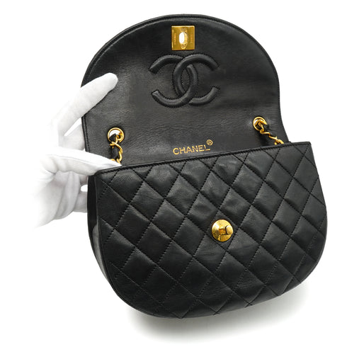 VINTAGE CHANEL MATELASSE HALF MOON CHAIN SHOULDER BAG BLACK LAMB SKIN 90340481