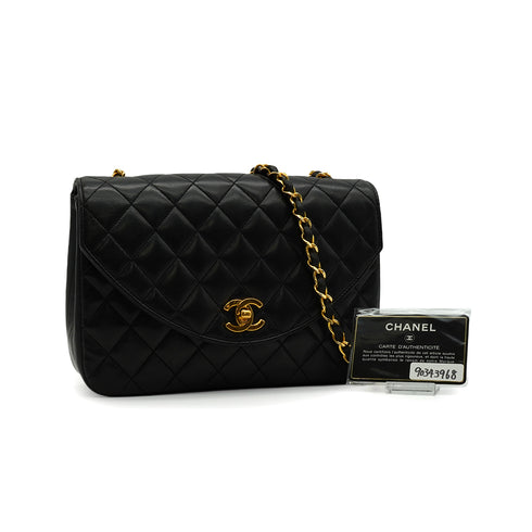 VINTAGE CHANEL MATELASSE HALF MOON CHAIN SHOULDER BAG BLACK LAMB SKIN 90343968