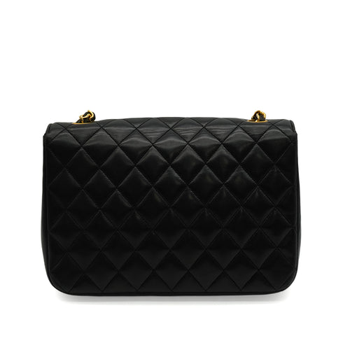 VINTAGE CHANEL MATELASSE HALF MOON CHAIN SHOULDER BAG BLACK LAMB SKIN 90343968