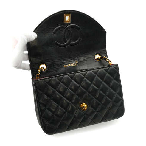 VINTAGE CHANEL MATELASSE HALF MOON CHAIN SHOULDER BAG BLACK LAMB SKIN 90343968