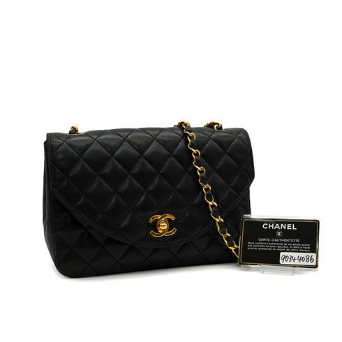 VINTAGE CHANEL MATELASSE HALF MOON CHAIN SHOULDER BAG BLACK LAMB SKIN 90344086