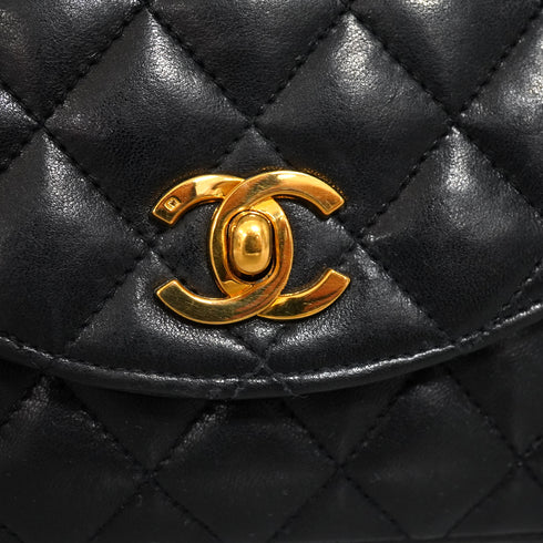 VINTAGE CHANEL MATELASSE HALF MOON CHAIN SHOULDER BAG BLACK LAMB SKIN 90344086