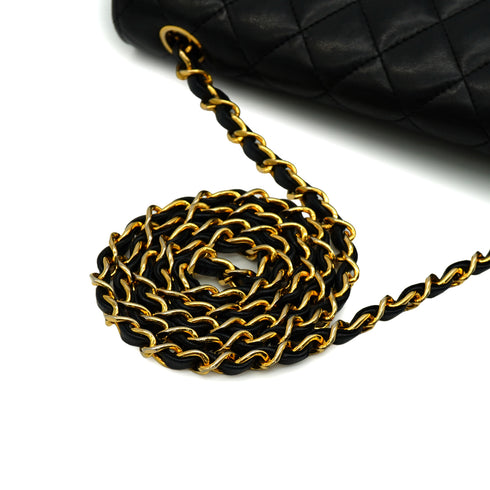 VINTAGE CHANEL MATELASSE HALF MOON CHAIN SHOULDER BAG BLACK LAMB SKIN 90344086