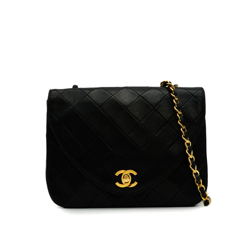VINTAGE CHANEL MATELASSE HALF MOON CHAIN SHOULDER BAG BLACK LAMB SKIN GOLD HARDWARE 90346979