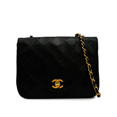 VINTAGE CHANEL MATELASSE HALF MOON CHAIN SHOULDER BAG BLACK LAMB SKIN 90328461