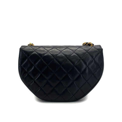VINTAGE CHANEL MATELASSE HALF MOON CHAIN SHOULDER BAG BLACK LAMB SKIN GOLD HARDWARE 90321006
