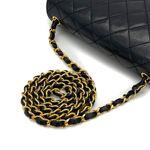 VINTAGE CHANEL MATELASSE HALF MOON CHAIN SHOULDER BAG BLACK LAMB SKIN GOLD HARDWARE 90321006