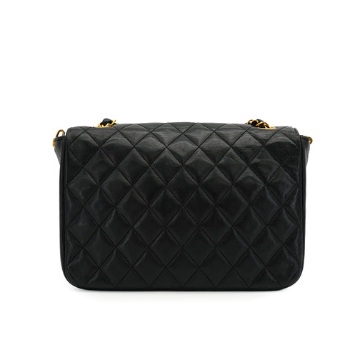 VINTAGE CHANEL MATELASSE HALF MOON CHAIN SHOULDER BAG BLACK LAMB SKIN GOLD HARDWARE 90324751