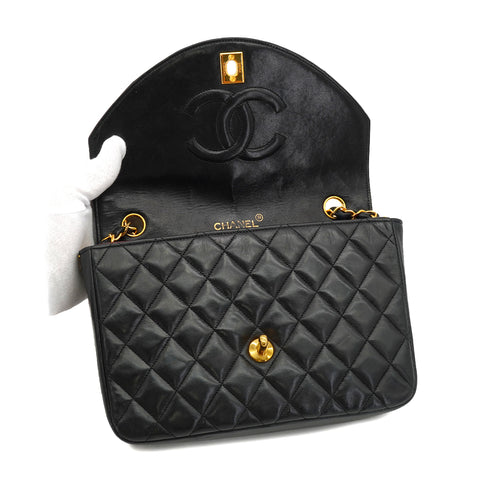 VINTAGE CHANEL MATELASSE HALF MOON CHAIN SHOULDER BAG BLACK LAMB SKIN GOLD HARDWARE 90324751