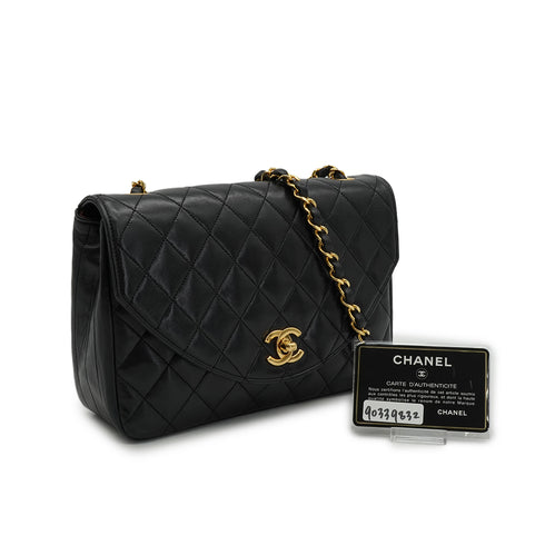 VINTAGE CHANEL MATELASSE HALF MOON CHAIN SHOULDER BAG BLACK LAMB SKIN GOLD HARDWARE 90339832