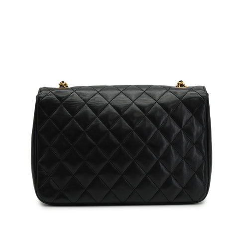 VINTAGE CHANEL MATELASSE HALF MOON CHAIN SHOULDER BAG BLACK LAMB SKIN GOLD HARDWARE 90339832